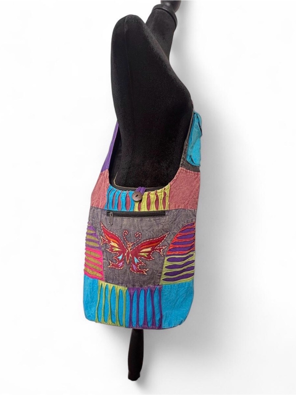 Multicolor Butterfly Appliqué Shoulder Bag